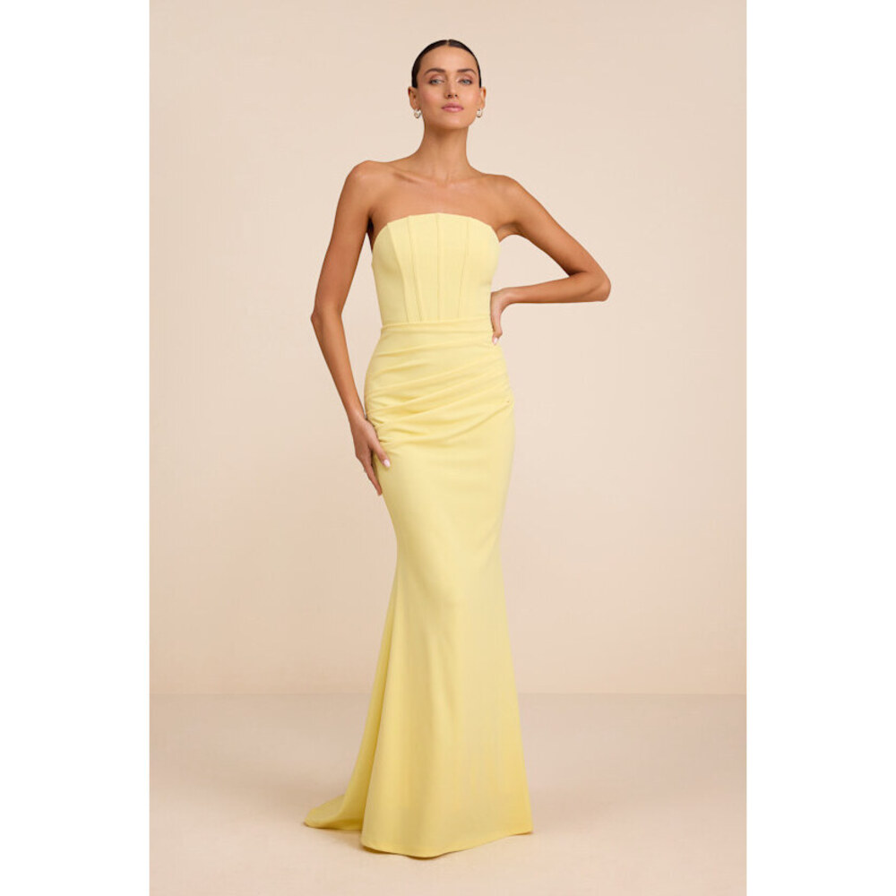 Lulus Laney Light Yellow Strapless Corset Maxi Dress - Size XL